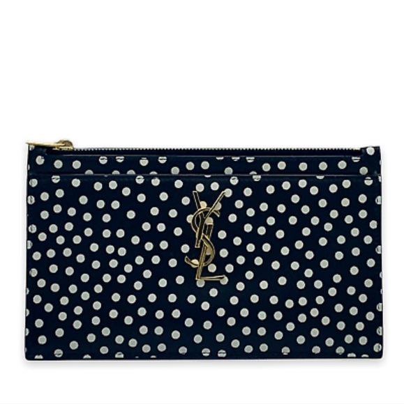 Brand New! Rare! Saint Laurent YSL Monogram Polka-Dot Zip Bill Pouch Bag Clutch - Picture 9 of 12